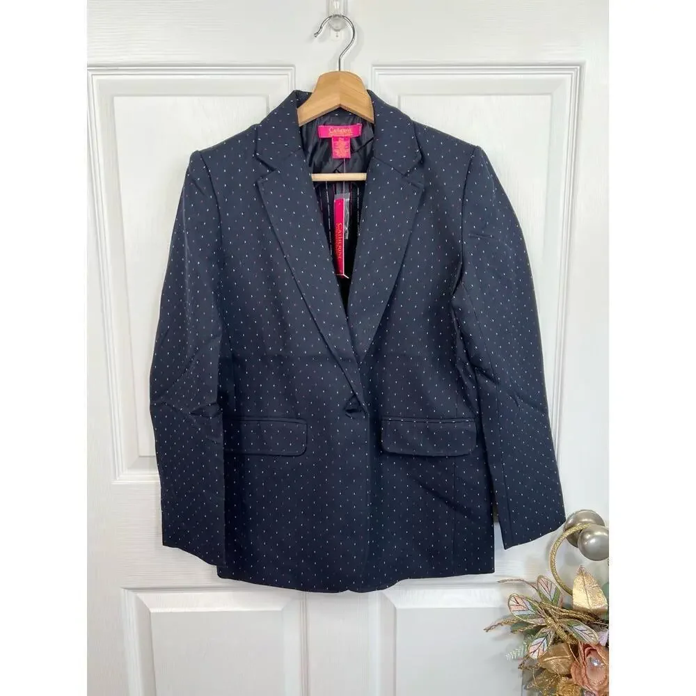 Catherine Malandrino Blue Boyfriend Blazer Sz MP Navy with Stitching